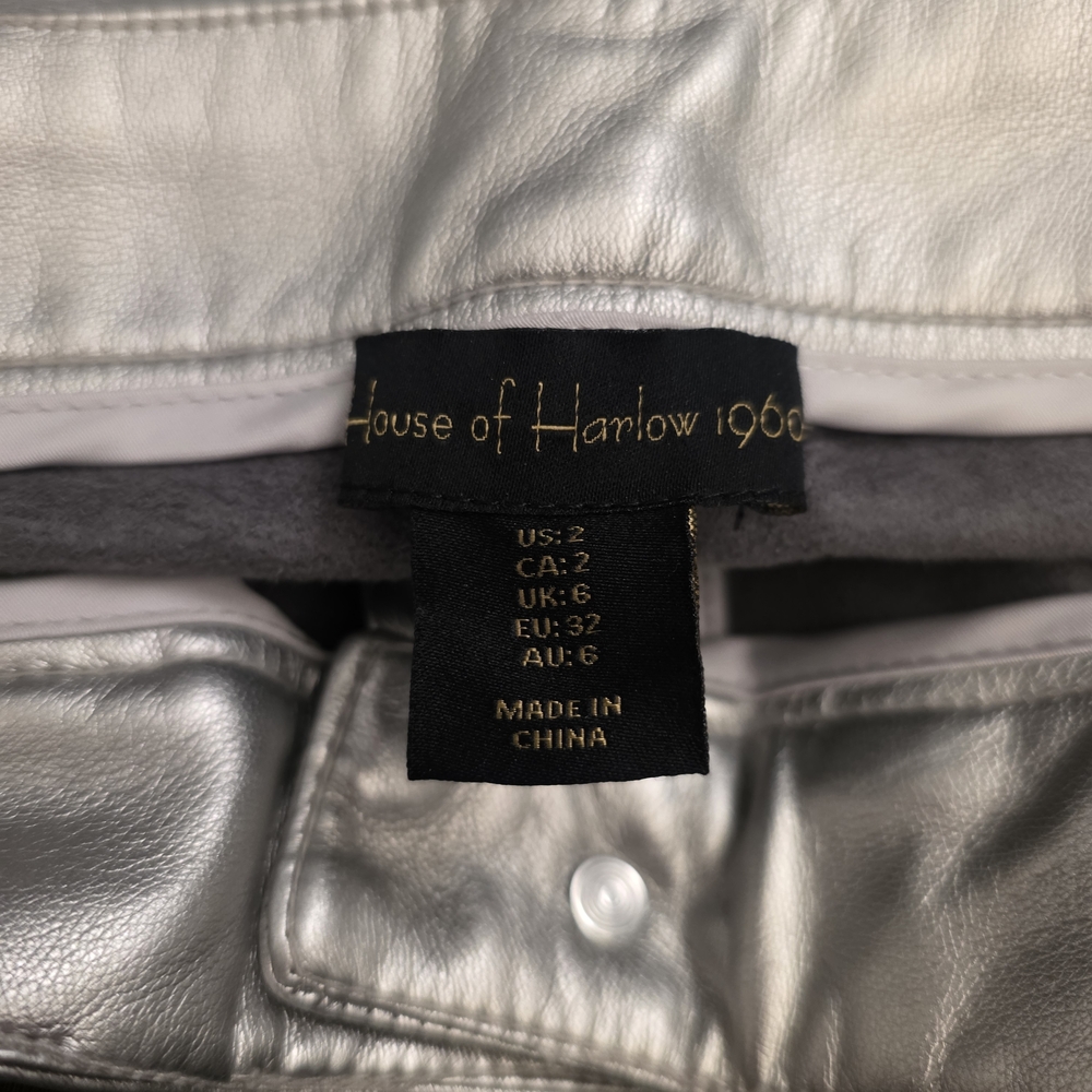 House of Harlow 1960 Silver Faux Leather Pants Size 2 Metallic Straight Leg - Picture 4 of 16